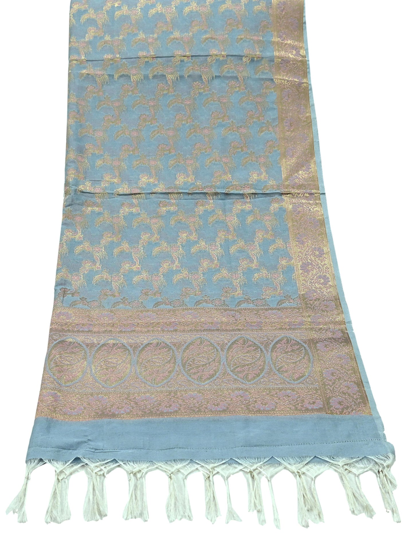 Indian Vintage Dupatta Gray Long Stole Artificial Silk Woven Brocade Scarves Veil Scarf Wrap Hippie Boho Soft Floral