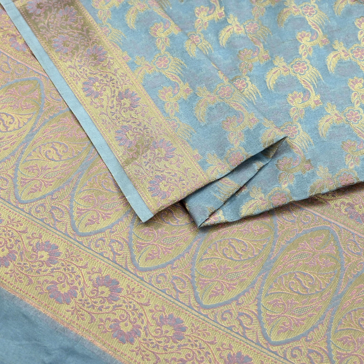 Indian Vintage Dupatta Gray Long Stole Artificial Silk Woven Brocade Scarves Veil Scarf Wrap Hippie Boho Soft Floral