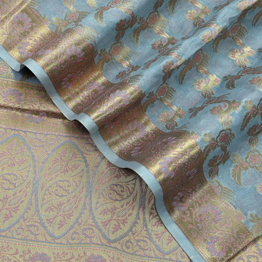 Indian Vintage Dupatta Gray Long Stole Artificial Silk Woven Brocade Scarves Veil Scarf Wrap Hippie Boho Soft Floral