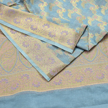 Indian Vintage Dupatta Gray Long Stole Artificial Silk Woven Brocade Scarves Veil Scarf Wrap Hippie Boho Soft Floral