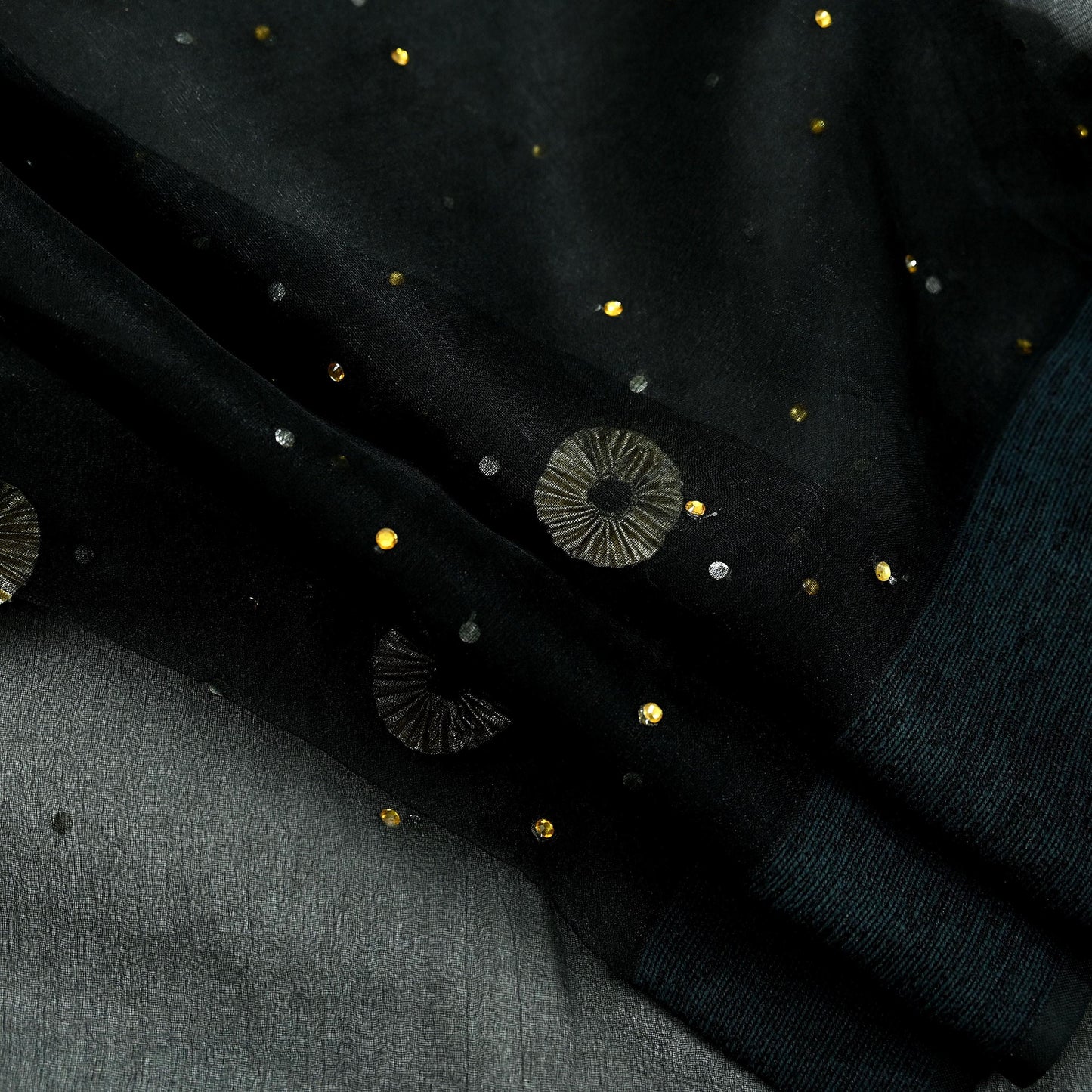 Indian Vintage Dupatta Black Long Stole Organza Woven Hand Painted Scarves Veil Zari Soft Floral Design