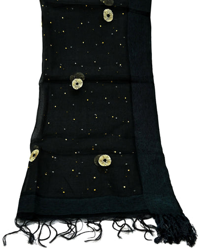 Indian Vintage Dupatta Black Long Stole Organza Woven Hand Painted Scarves Veil Zari Soft Floral Design