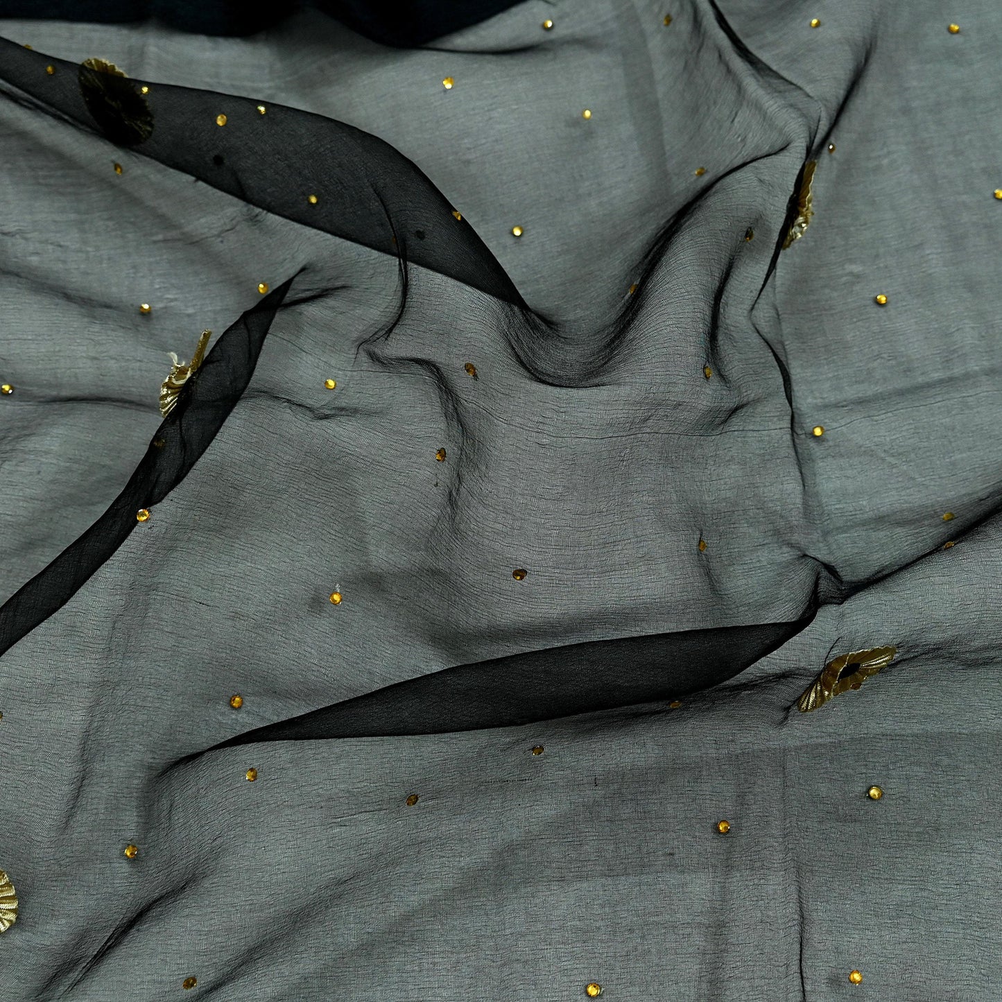 Indian Vintage Dupatta Black Long Stole Organza Woven Hand Painted Scarves Veil Zari Soft Floral Design