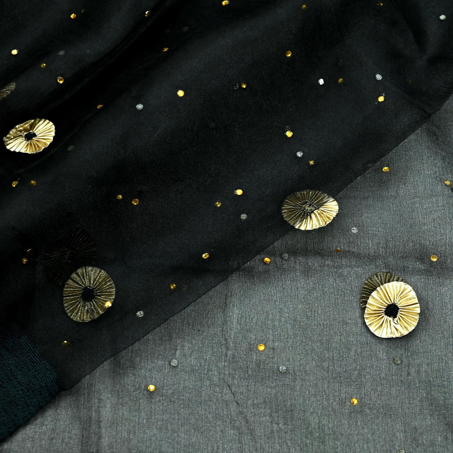 Indian Vintage Dupatta Black Long Stole Organza Woven Hand Painted Scarves Veil Zari Soft Floral Design