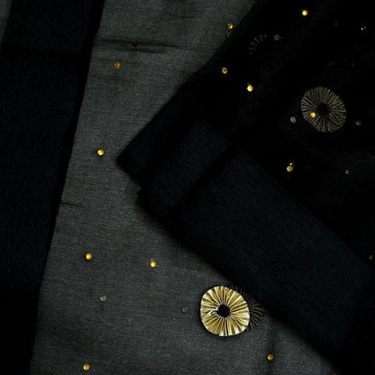 Indian Vintage Dupatta Black Long Stole Organza Woven Hand Painted Scarves Veil Zari Soft Floral Design