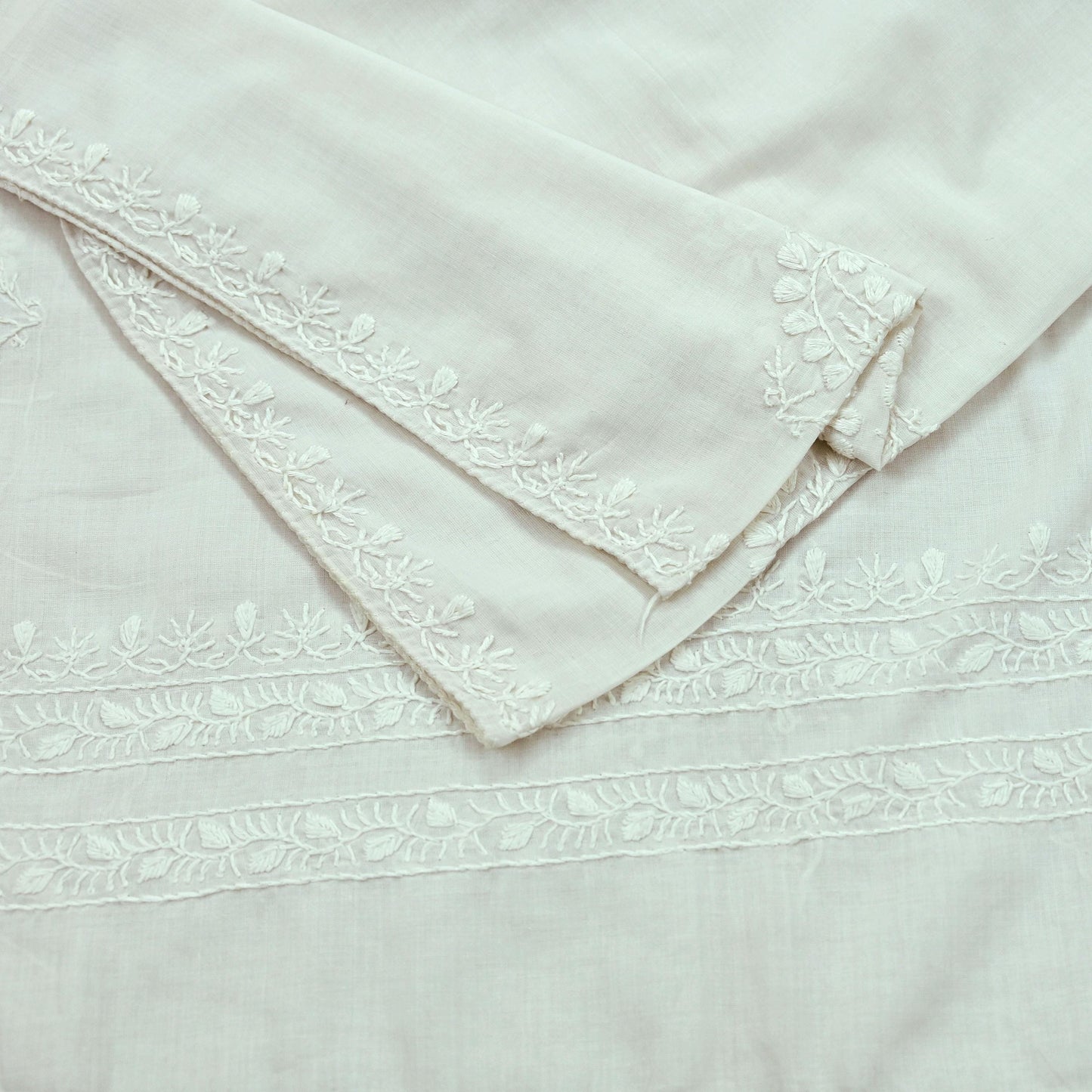 Indian Vintage White Dupatta Long Stole Pure Cotton Hand Embroidered Kantha Scarves Veil Scarf Wrap