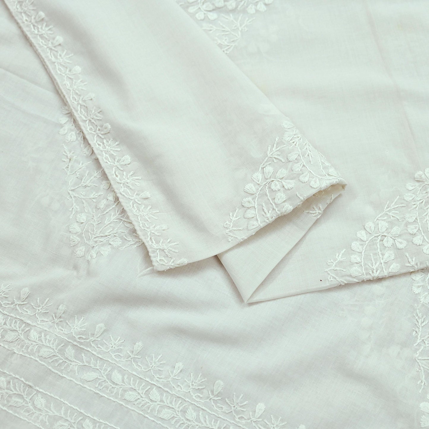 Indian Vintage White Dupatta Long Stole Pure Cotton Hand Embroidered Kantha Scarves Veil Scarf Wrap