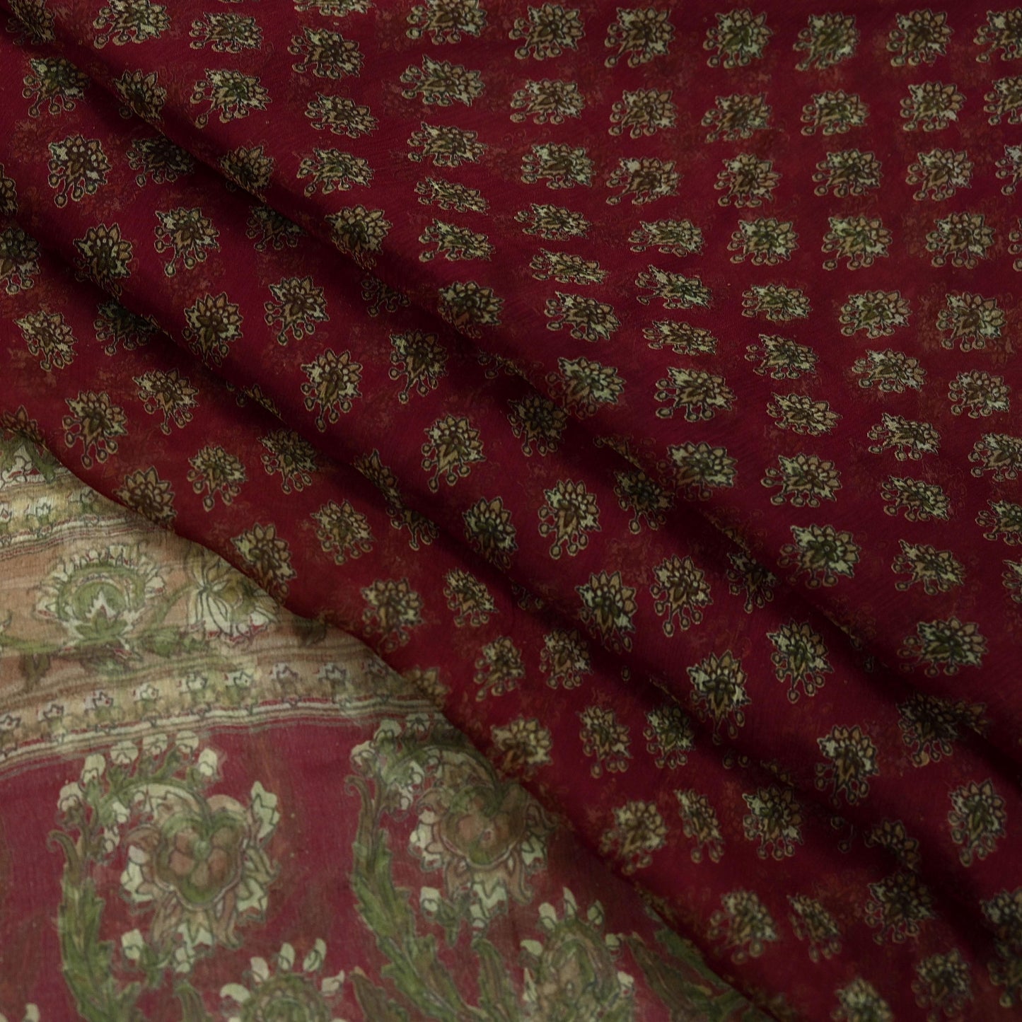 Indian Vintage Maroon Dupatta Long Stole Pure Chiffon Silk Digital Printed Scarves Veil Hijab
