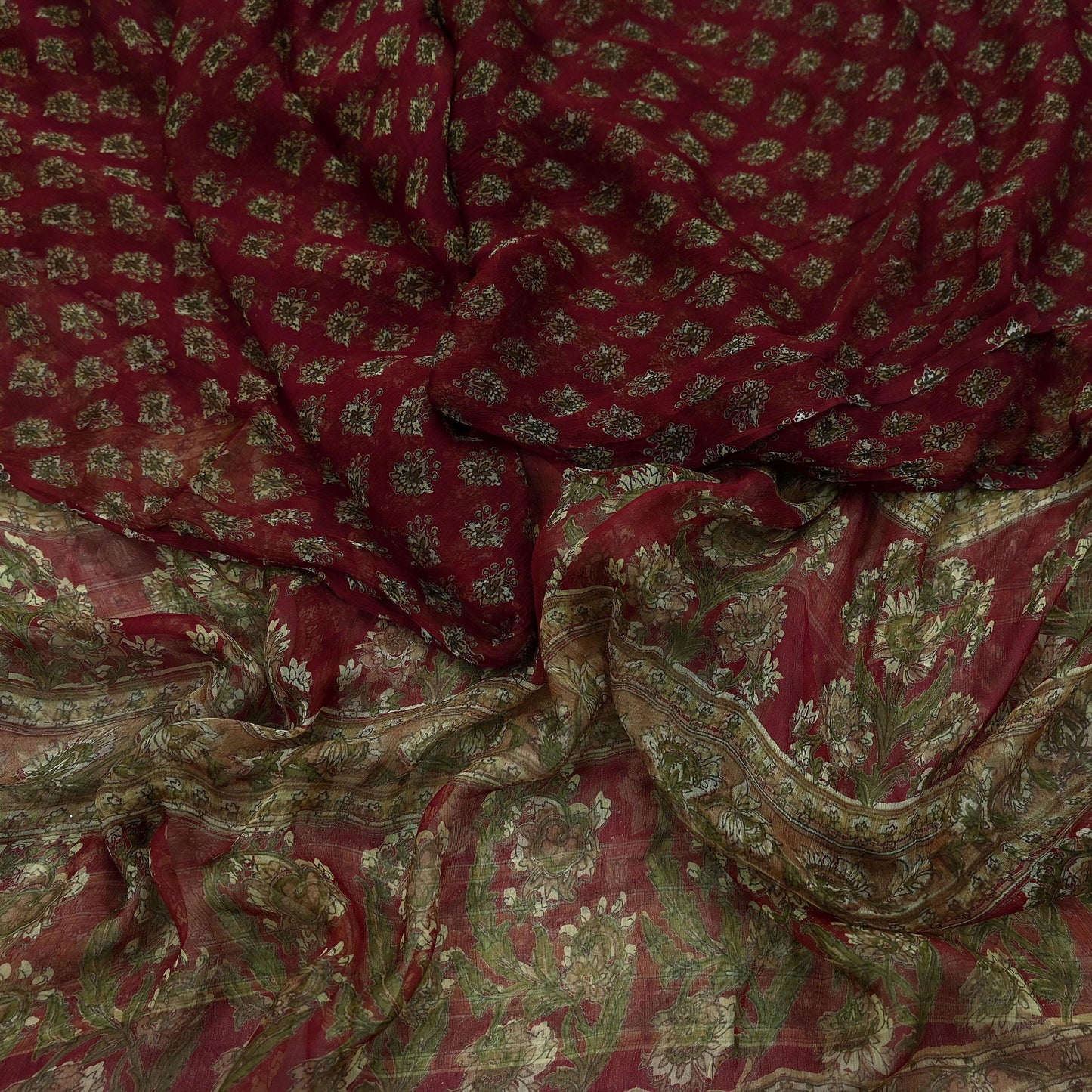 Indian Vintage Maroon Dupatta Long Stole Pure Chiffon Silk Digital Printed Scarves Veil Hijab