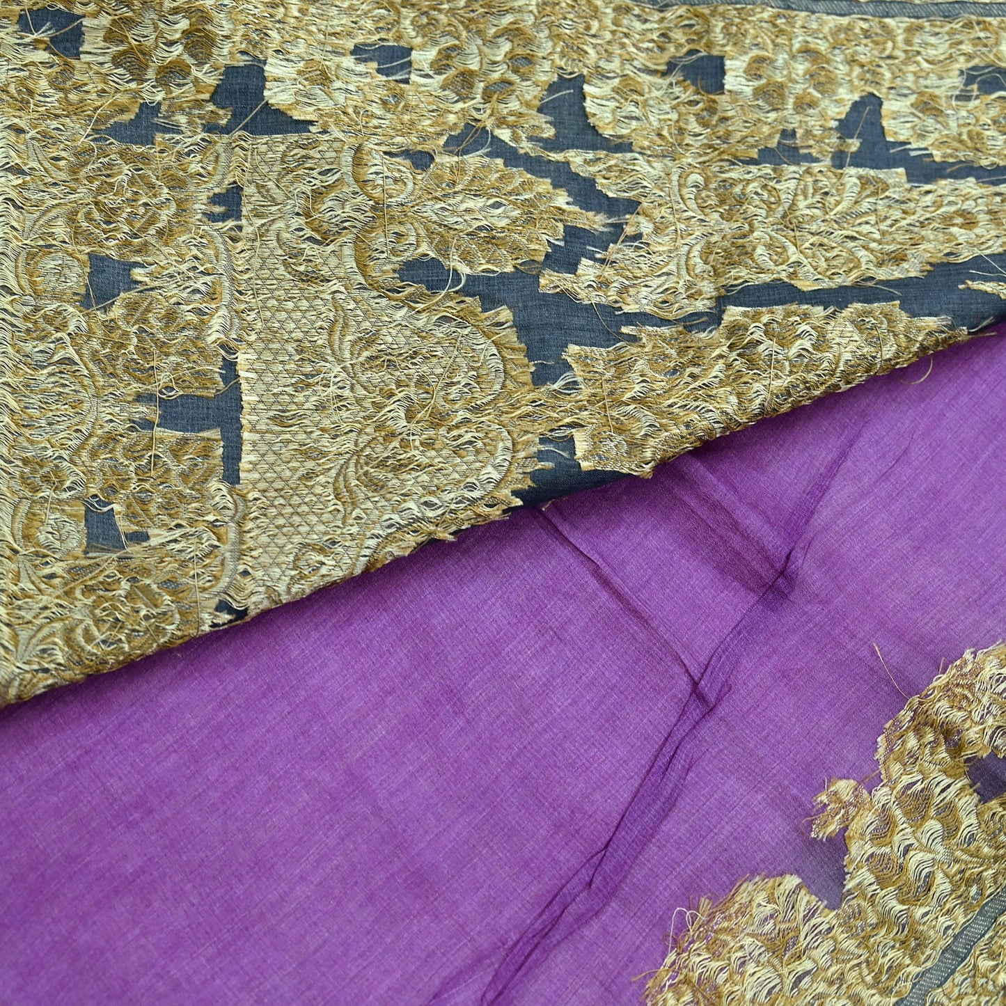 Indian Vintage Sari Purple & Gray Pure Tussar Silk Hand Woven Sarees Craft Fabric 5Yd Sewing Ethnic Dress making Quilting Crafting Upcycle