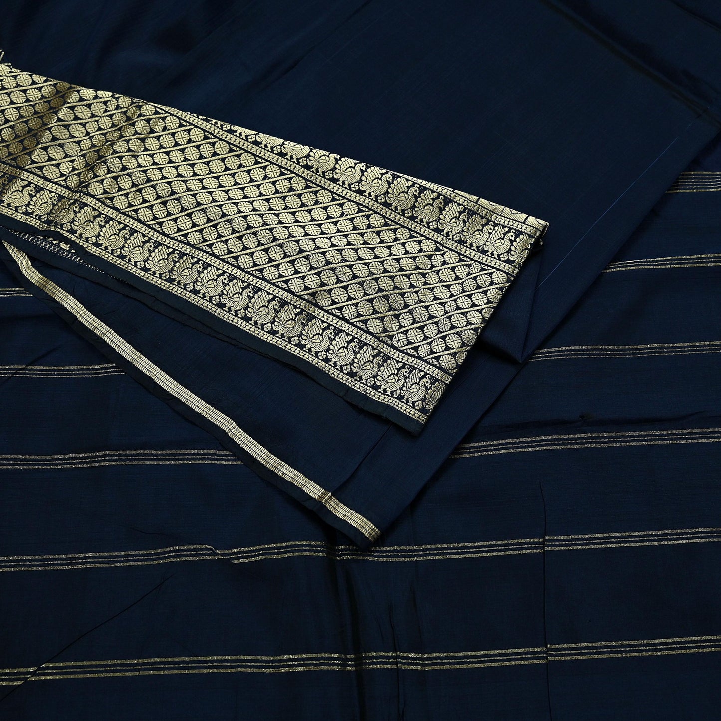 Indian Vintage Sari Deep Blue Mysore Silk Woven Sarees Craft Fabric 5Yd Ethnic South silk Dress Making Crafting Upcycle Quilting Zari Border