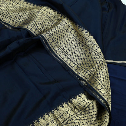 Indian Vintage Sari Deep Blue Mysore Silk Woven Sarees Craft Fabric 5Yd Ethnic South silk Dress Making Crafting Upcycle Quilting Zari Border