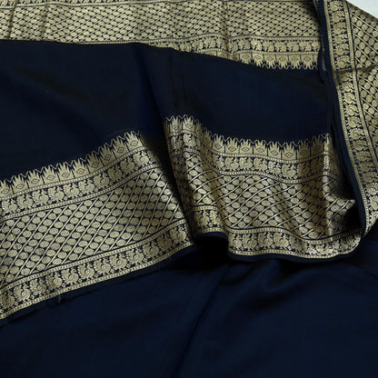 Indian Vintage Sari Deep Blue Mysore Silk Woven Sarees Craft Fabric 5Yd Ethnic South silk Dress Making Crafting Upcycle Quilting Zari Border