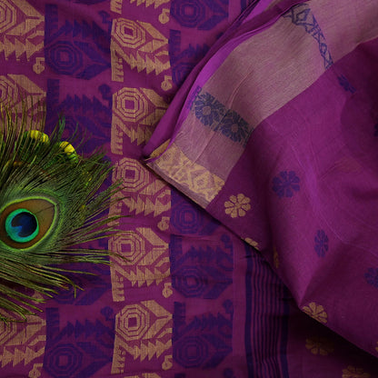 Indian Vintage Sari Purple Pure Cotton Hand Woven Sarees Craft Fabric 5yd Ethnic Crafting Quilting Dress Making Quilting Upcycle
