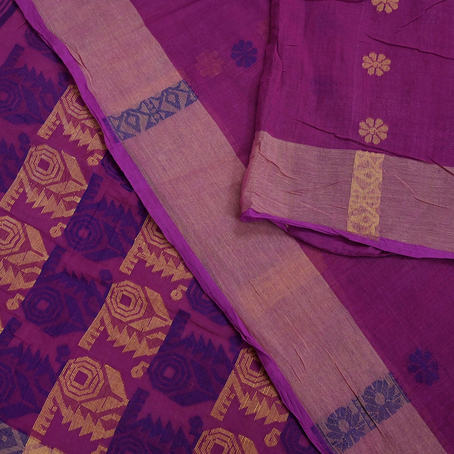 Indian Vintage Sari Purple Pure Cotton Hand Woven Sarees Craft Fabric 5yd Ethnic Crafting Quilting Dress Making Quilting Upcycle