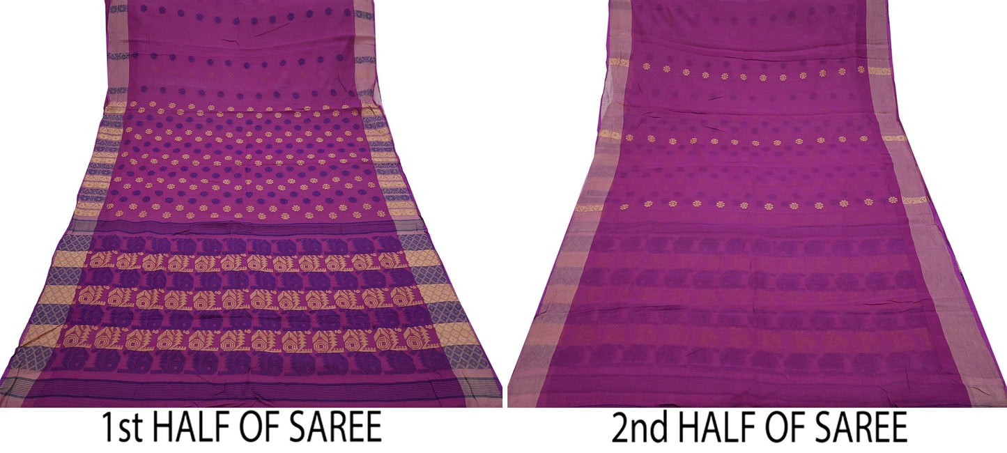 Indian Vintage Sari Purple Pure Cotton Hand Woven Sarees Craft Fabric 5yd Ethnic Crafting Quilting Dress Making Quilting Upcycle
