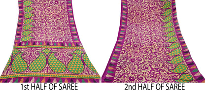 Indian Vintage Sari Purple & Ivory Pure Cotton Printed Saree 5Yd Craft Fabric Sewing Sarong Wrap Boho Floral Quilting crafting dressmaking