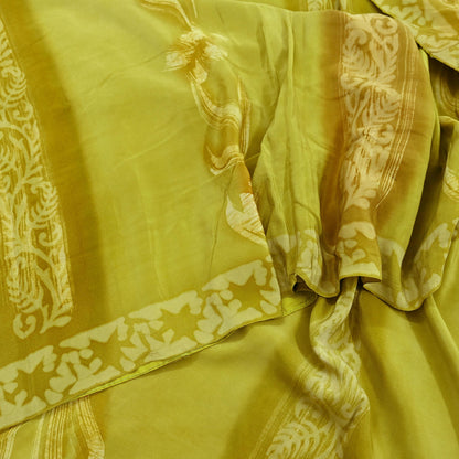 Indian Vintage Sari Green Pure Crepe Silk Printed Saree 5yd Sewing Floral Soft Craft Fabric Ethnic Wrap Dress Making For Crafting Quilting
