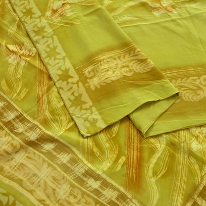Indian Vintage Sari Green Pure Crepe Silk Printed Saree 5yd Sewing Floral Soft Craft Fabric Ethnic Wrap Dress Making For Crafting Quilting