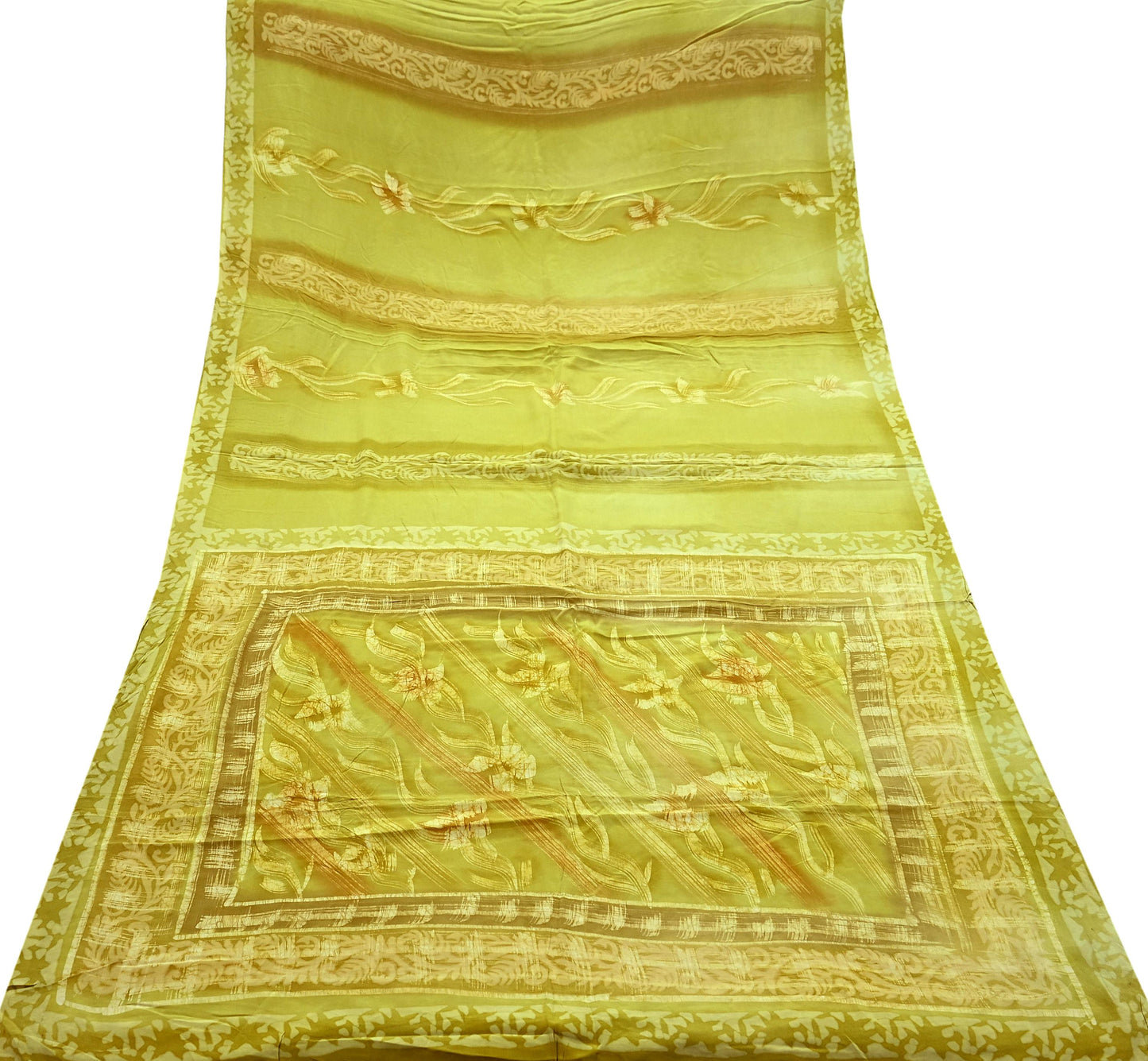 Indian Vintage Sari Green Pure Crepe Silk Printed Saree 5yd Sewing Floral Soft Craft Fabric Ethnic Wrap Dress Making For Crafting Quilting