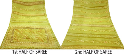 Indian Vintage Sari Green Pure Crepe Silk Printed Saree 5yd Sewing Floral Soft Craft Fabric Ethnic Wrap Dress Making For Crafting Quilting