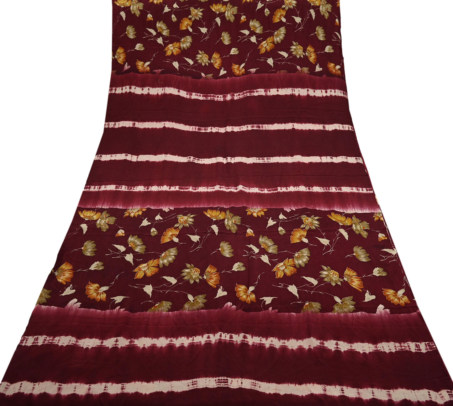 Indian Vintage Maroon Saree Pure Crepe Silk Printed Sari 5yd Sewing Floral Soft Craft Fabric Ethnic Wrap Dress making For Crafting Quilting