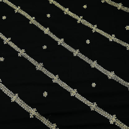 Indian Vintage Black Saree Georgette Hand Embroidered Sari Craft Fabric 5Yd Sewing Soft Ethnic Dress making Crafting Quilting Dabka