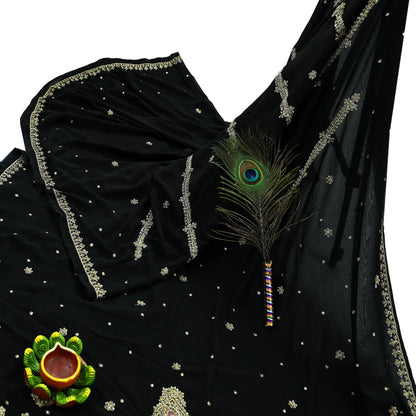 Indian Vintage Black Saree Georgette Hand Embroidered Sari Craft Fabric 5Yd Sewing Soft Ethnic Dress making Crafting Quilting Dabka