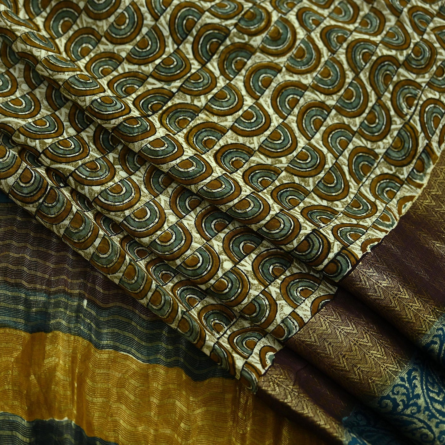 Women Vintage Sari Ivory 100% Pure Georgette Silk Printed Saree Craft Fabric Sewing 6Yd Soft Sari Dress Making Crafting Quilting