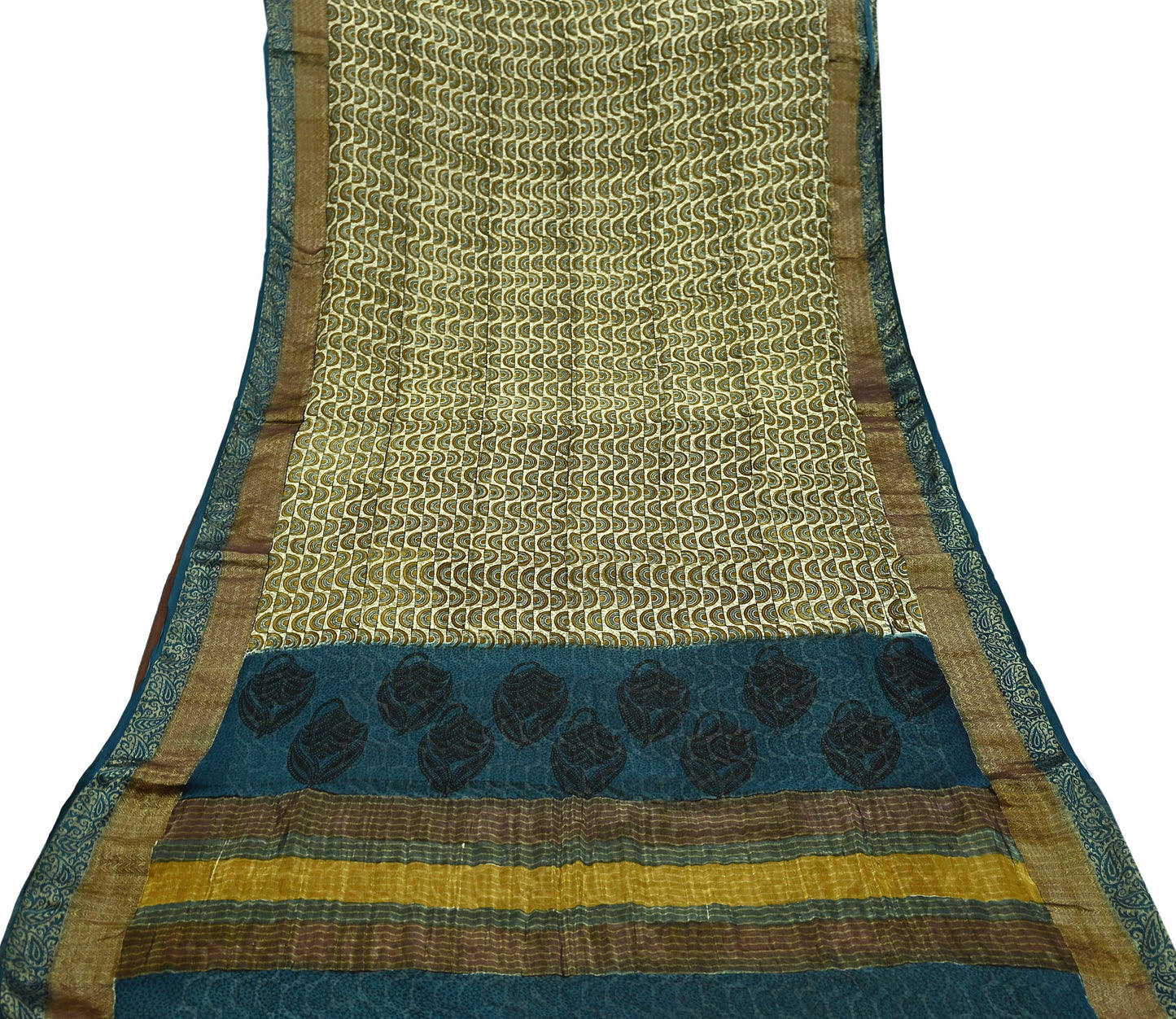 Women Vintage Sari Ivory 100% Pure Georgette Silk Printed Saree Craft Fabric Sewing 6Yd Soft Sari Dress Making Crafting Quilting