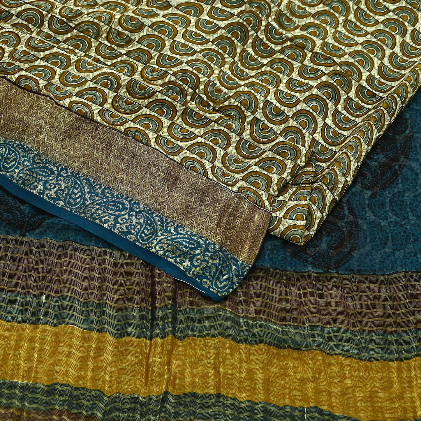 Women Vintage Sari Ivory 100% Pure Georgette Silk Printed Saree Craft Fabric Sewing 6Yd Soft Sari Dress Making Crafting Quilting