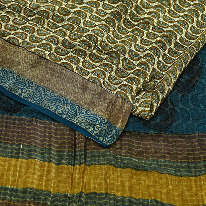 Women Vintage Sari Ivory 100% Pure Georgette Silk Printed Saree Craft Fabric Sewing 6Yd Soft Sari Dress Making Crafting Quilting