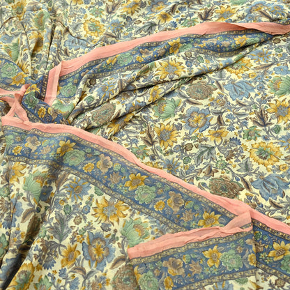 Indian Vintage Sari Beige & Peach Pure Georgette Silk Printed Sarees 6Yd Craft Fabric Sewing Quilting Dress making Crafting Quilting Upcycle