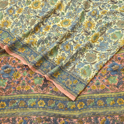 Indian Vintage Sari Beige & Peach Pure Georgette Silk Printed Sarees 6Yd Craft Fabric Sewing Quilting Dress making Crafting Quilting Upcycle