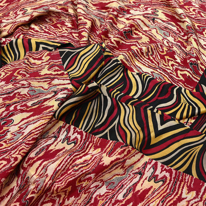 Indian Vintage Sari Black & Red Pure Silk Printed Sarees 5yd Sewing Craft Fabric Dress Making Soft Quilting Crafting Upcycle Used Abstract