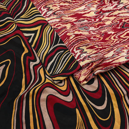 Indian Vintage Sari Black & Red Pure Silk Printed Sarees 5yd Sewing Craft Fabric Dress Making Soft Quilting Crafting Upcycle Used Abstract