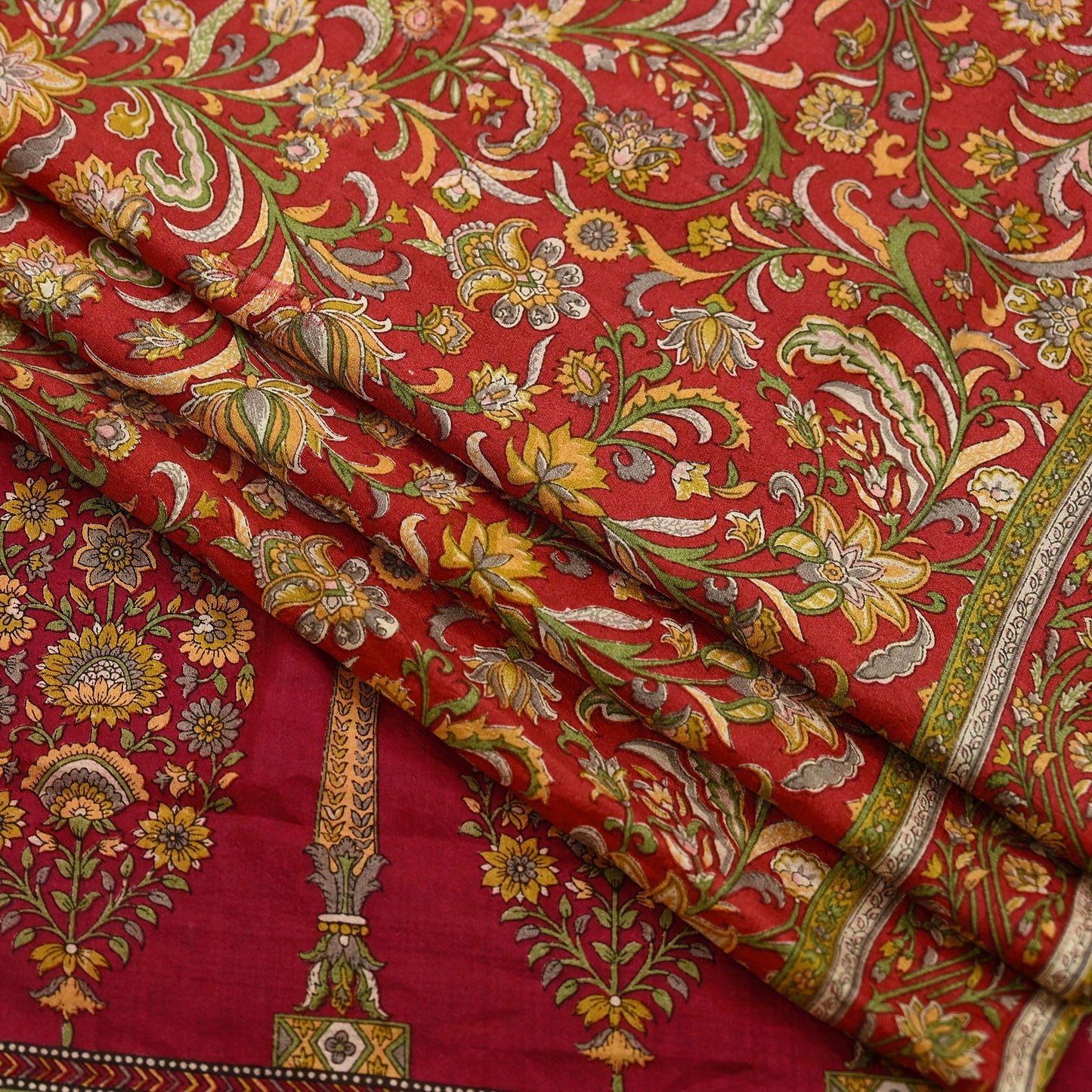 Indian Vintage Sari Red Pure Silk Printed Saree Fabric 6yd Sewing Craft Fabric DressMaking Soft Wrap For Crafting Quilting Floral Upcycle