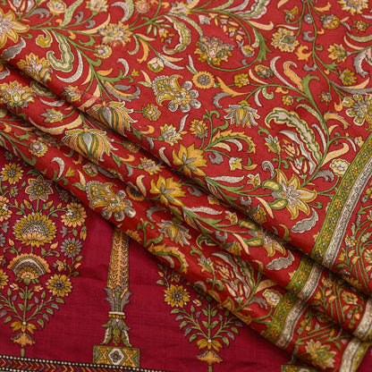 Indian Vintage Sari Red Pure Silk Printed Saree Fabric 6yd Sewing Craft Fabric DressMaking Soft Wrap For Crafting Quilting Floral Upcycle