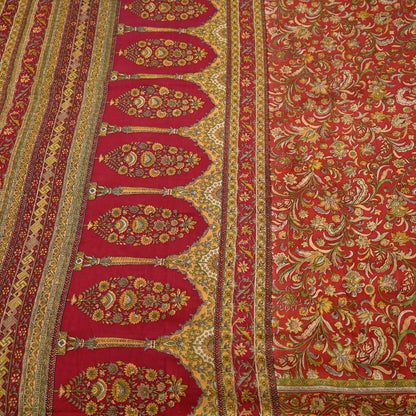 Indian Vintage Sari Red Pure Silk Printed Saree Fabric 6yd Sewing Craft Fabric DressMaking Soft Wrap For Crafting Quilting Floral Upcycle