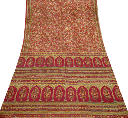 Indian Vintage Sari Red Pure Silk Printed Saree Fabric 6yd Sewing Craft Fabric DressMaking Soft Wrap For Crafting Quilting Floral Upcycle