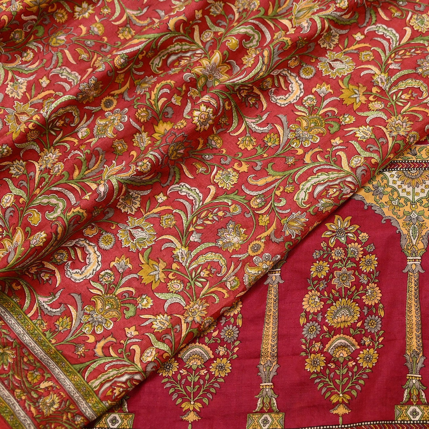 Indian Vintage Sari Red Pure Silk Printed Saree Fabric 6yd Sewing Craft Fabric DressMaking Soft Wrap For Crafting Quilting Floral Upcycle