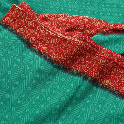 Indian Vintage Sari Green & Red Printed Pure Cotton Saree Craft Fabric 5Yd Sewing Sarong Wrap Boho Floral Crafting Upcycle Quilting Used