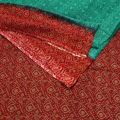Indian Vintage Sari Green & Red Printed Pure Cotton Saree Craft Fabric 5Yd Sewing Sarong Wrap Boho Floral Crafting Upcycle Quilting Used