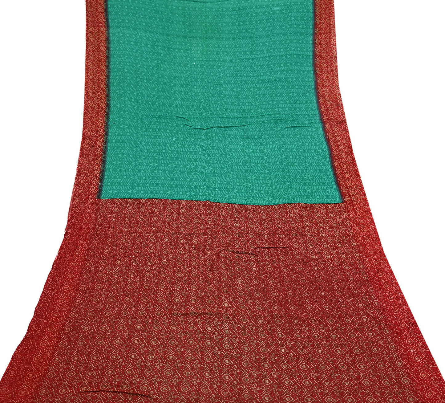 Indian Vintage Sari Green & Red Printed Pure Cotton Saree Craft Fabric 5Yd Sewing Sarong Wrap Boho Floral Crafting Upcycle Quilting Used