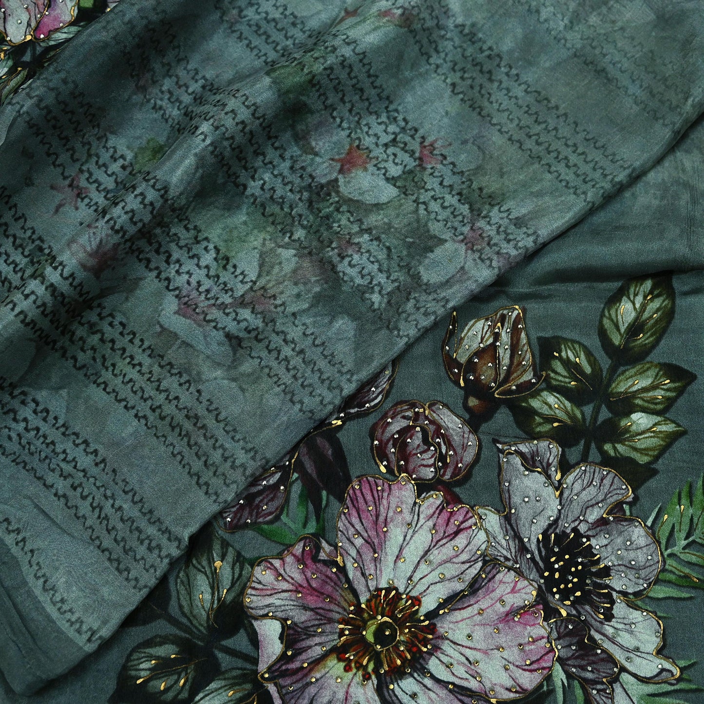 Women Indian Vintage Dupatta Gray Long Stole Pure silk Digital Printed Dupatta Veil Scarves soft Boho Wrap Dressmaking Floral Design