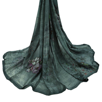 Women Indian Vintage Dupatta Gray Long Stole Pure silk Digital Printed Dupatta Veil Scarves soft Boho Wrap Dressmaking Floral Design