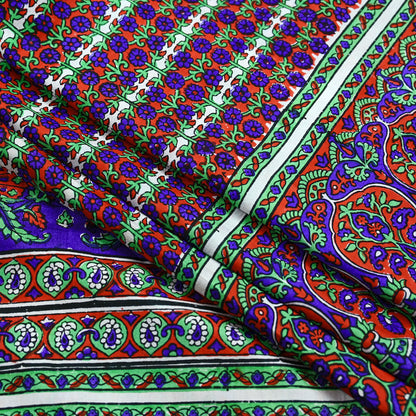 Indian Vintage Red & Purple Sarees 100% Pure Silk Printed Sari 6yd Sewing Craft Fabric DressMaking Soft For Crafting Quilting Upcycle