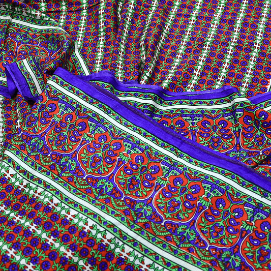 Indian Vintage Red & Purple Sarees 100% Pure Silk Printed Sari 6yd Sewing Craft Fabric DressMaking Soft For Crafting Quilting Upcycle