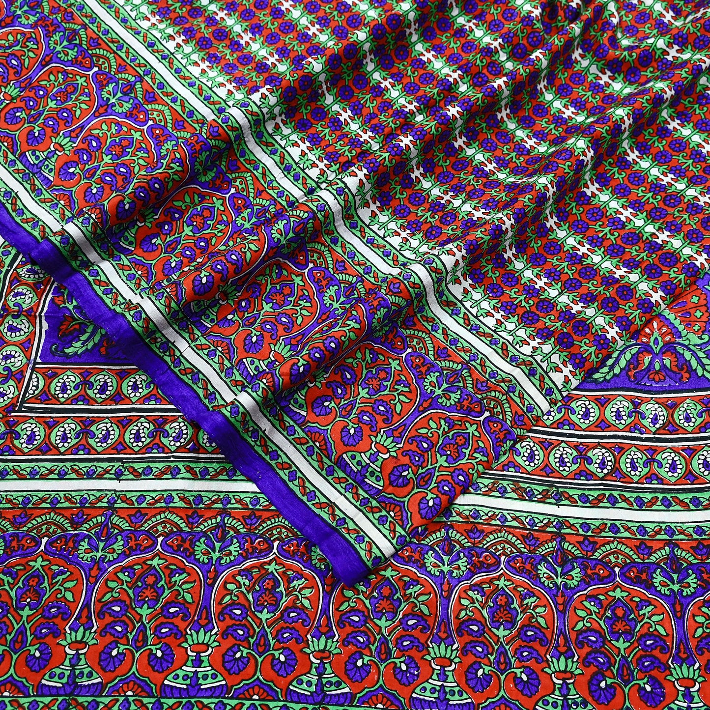 Indian Vintage Red & Purple Sarees 100% Pure Silk Printed Sari 6yd Sewing Craft Fabric DressMaking Soft For Crafting Quilting Upcycle