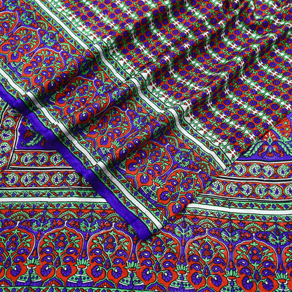 Indian Vintage Red & Purple Sarees 100% Pure Silk Printed Sari 6yd Sewing Craft Fabric DressMaking Soft For Crafting Quilting Upcycle